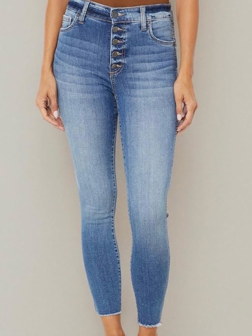 Kut from the Kloth High-Rise Button-Fly Faded Blue Skinny Jeans
